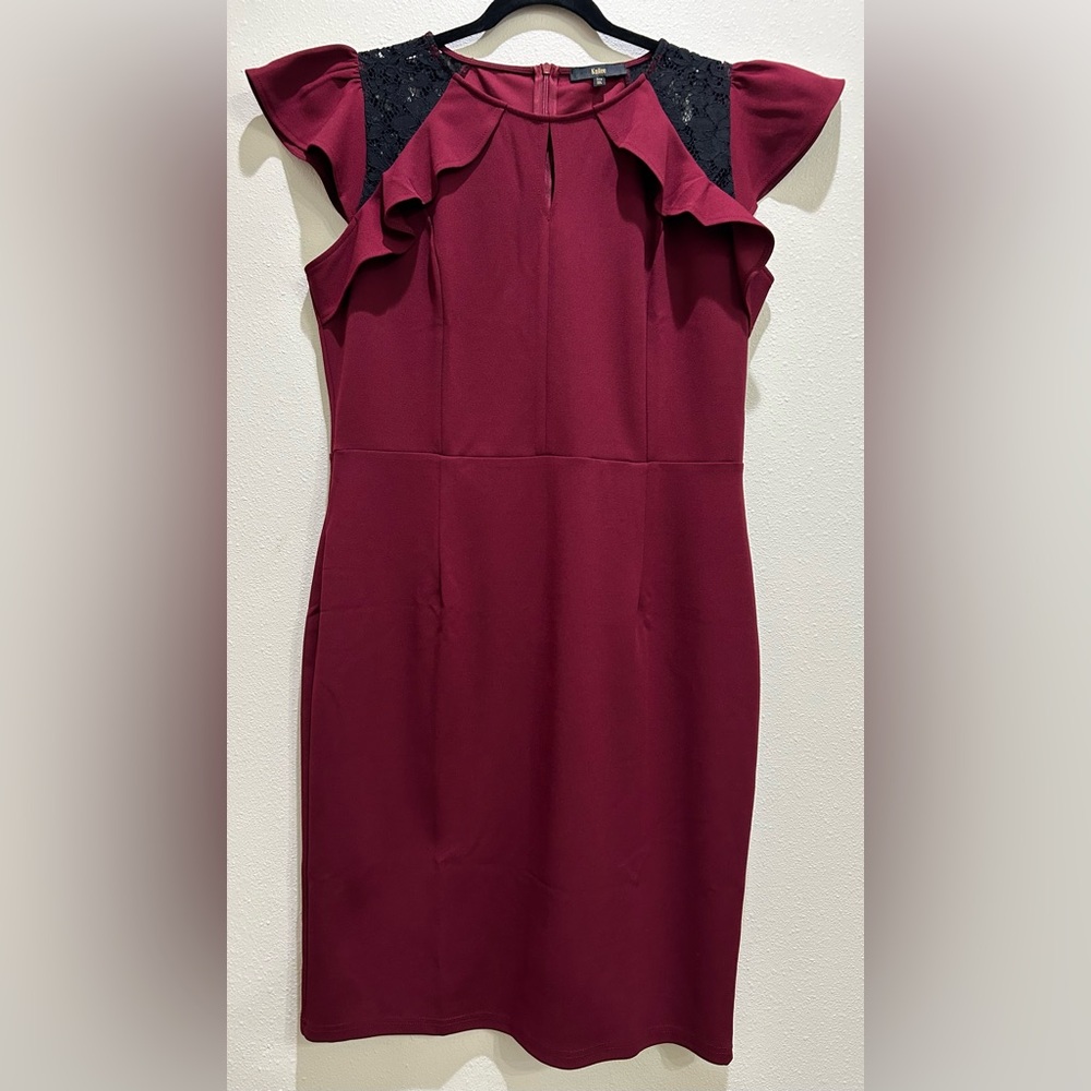 Chic Burgundy Midi Dress with Black Accents